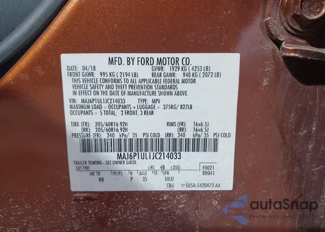 2018 Ford Ecosport Se from USA, damaged, VIN MAJ6P1UL1JC214033